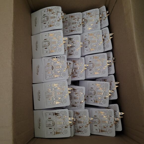 50 White & Gold Castle Laser Cut Wedding Favor Boxes Assembled - Picture 11 of 11